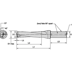 Indexable Insert Drill: DFT0750R4SSF100, 21.59 mm Max Dia, 76.20 mm Max Depth, 4xD