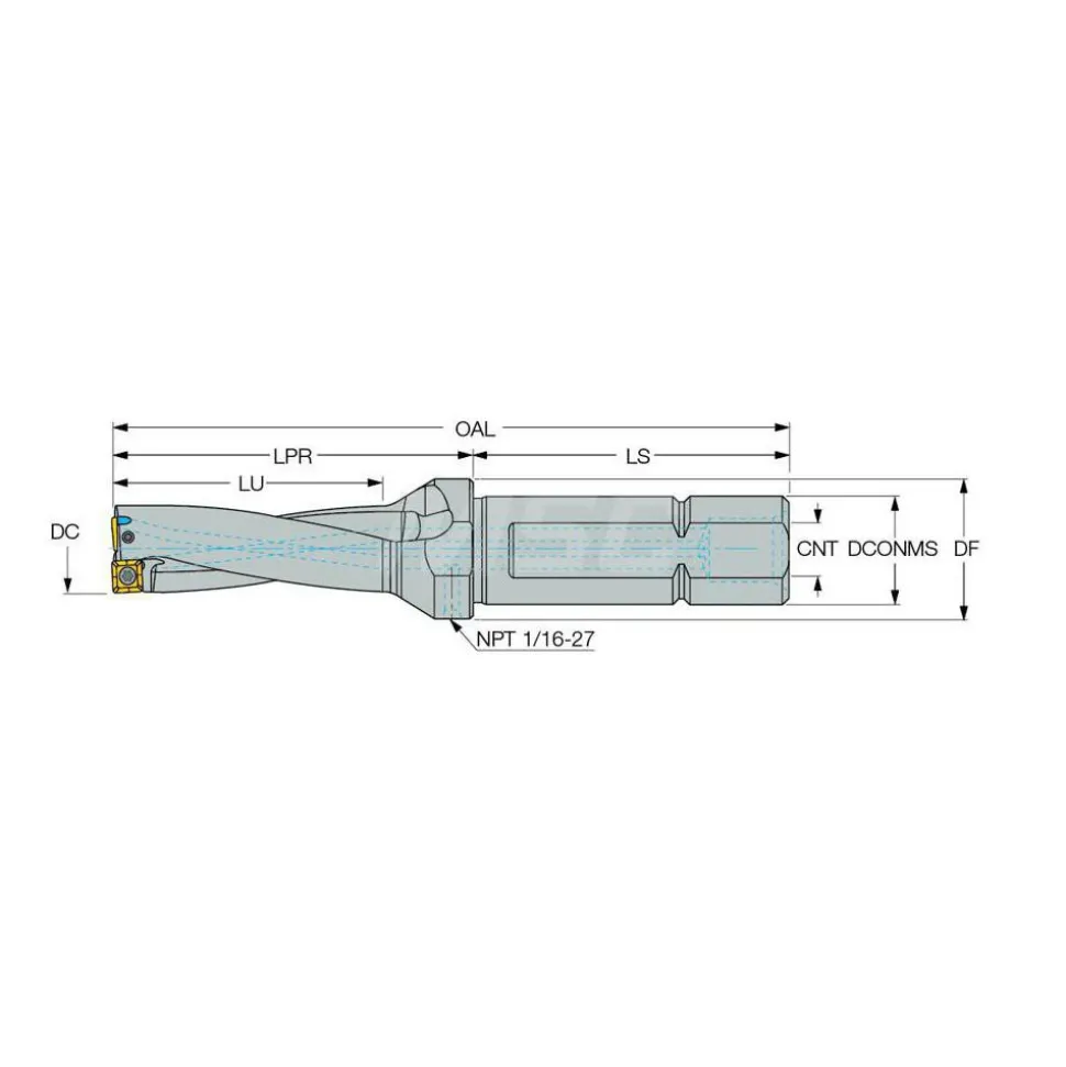 Indexable Insert Drill: DR0875-2625-100-07-3D, 7/8" Max Dia, 3xD, 1" Shank Dia