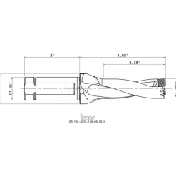 Indexable Insert Drill: DR1125-3375-125-09-3DN, 1-1/8" Max Dia, 3xD, 1-1/4" Shank Dia