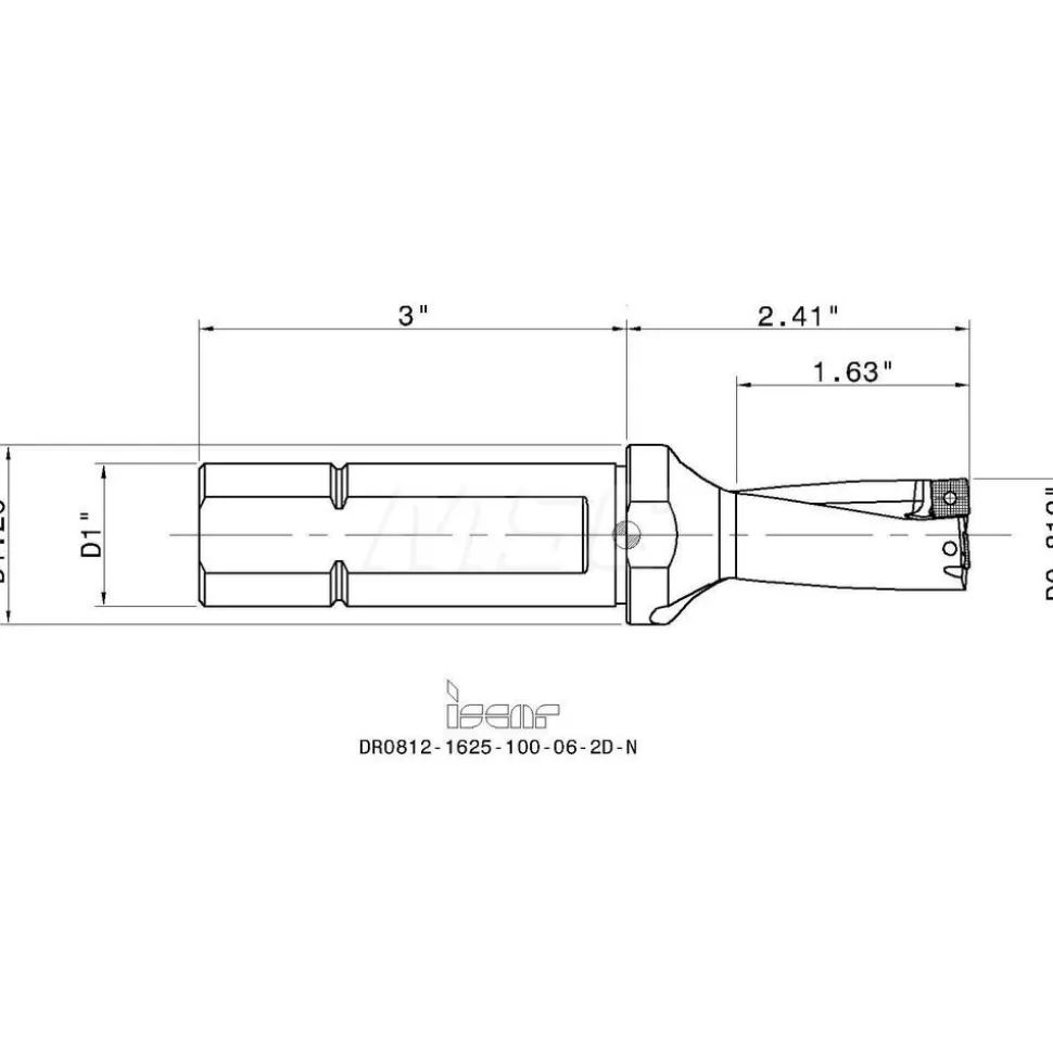 Indexable Insert Drill: DR08121625100062DN, 13/16" Max Dia, 2xD, 1" Shank Dia