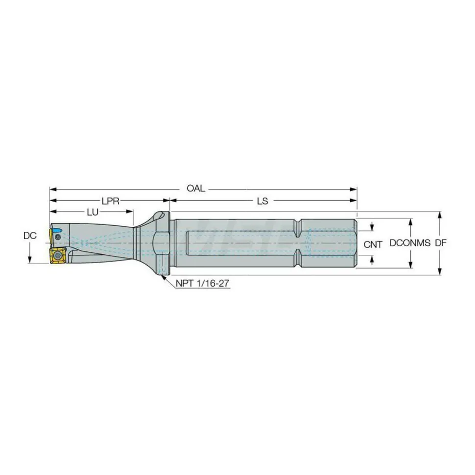 Indexable Insert Drill: DR0875-1750-100-07-2, 7/8" Max Dia, 1-3/4" Max Depth, 2xD, 1" Shank Dia