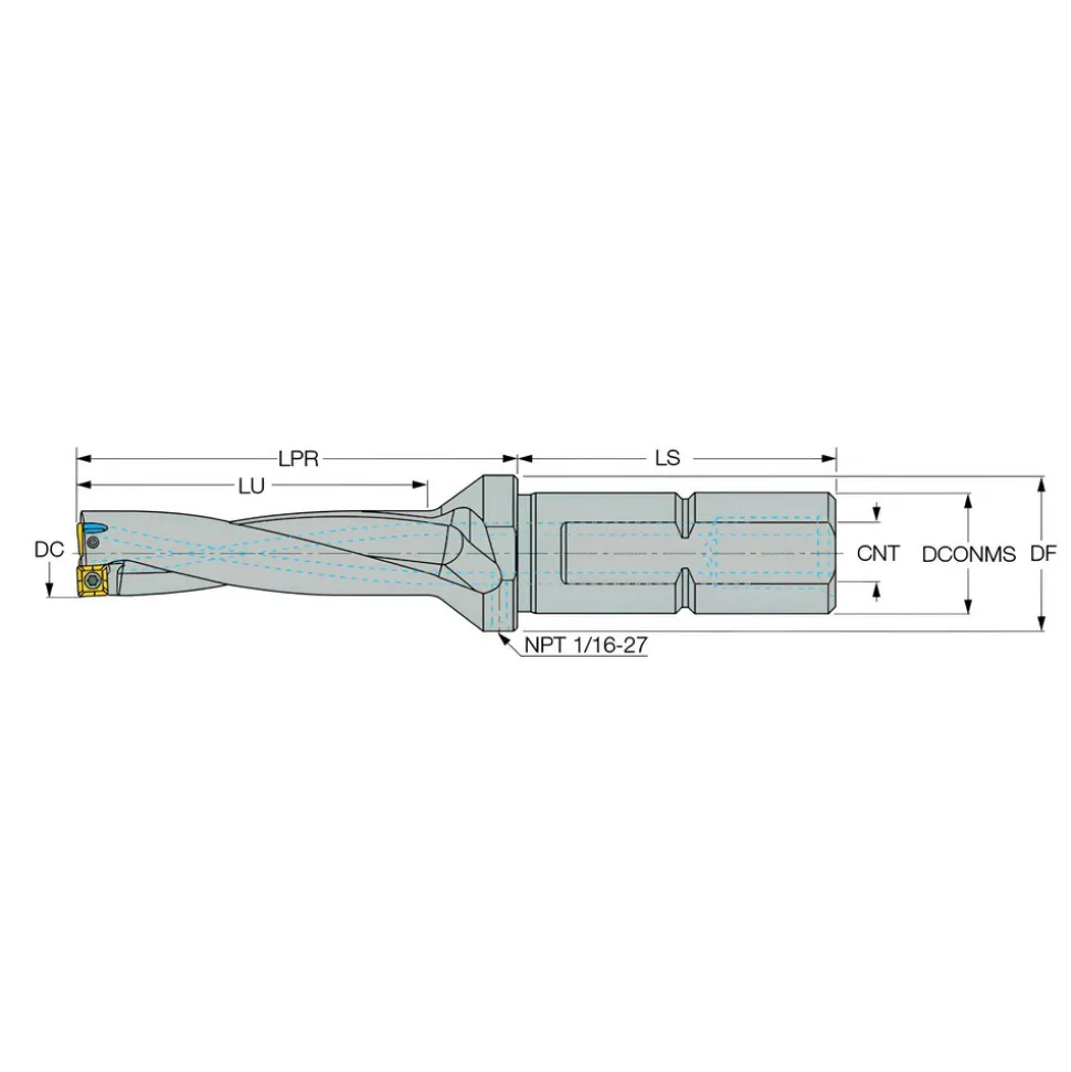 Indexable Insert Drill: DR1000-4000-125, 1" Max Dia, 4" Max Depth, 4xD, 1-1/4" Shank Dia