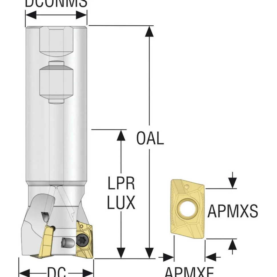 Indexable Square-Shoulder End Mill: R217.69-01.50-3-18-4AN, 1-1/2" Cut Dia, 0.669" Max Depth of Cut, 1-1/4" Dia Weldon Flat Shank