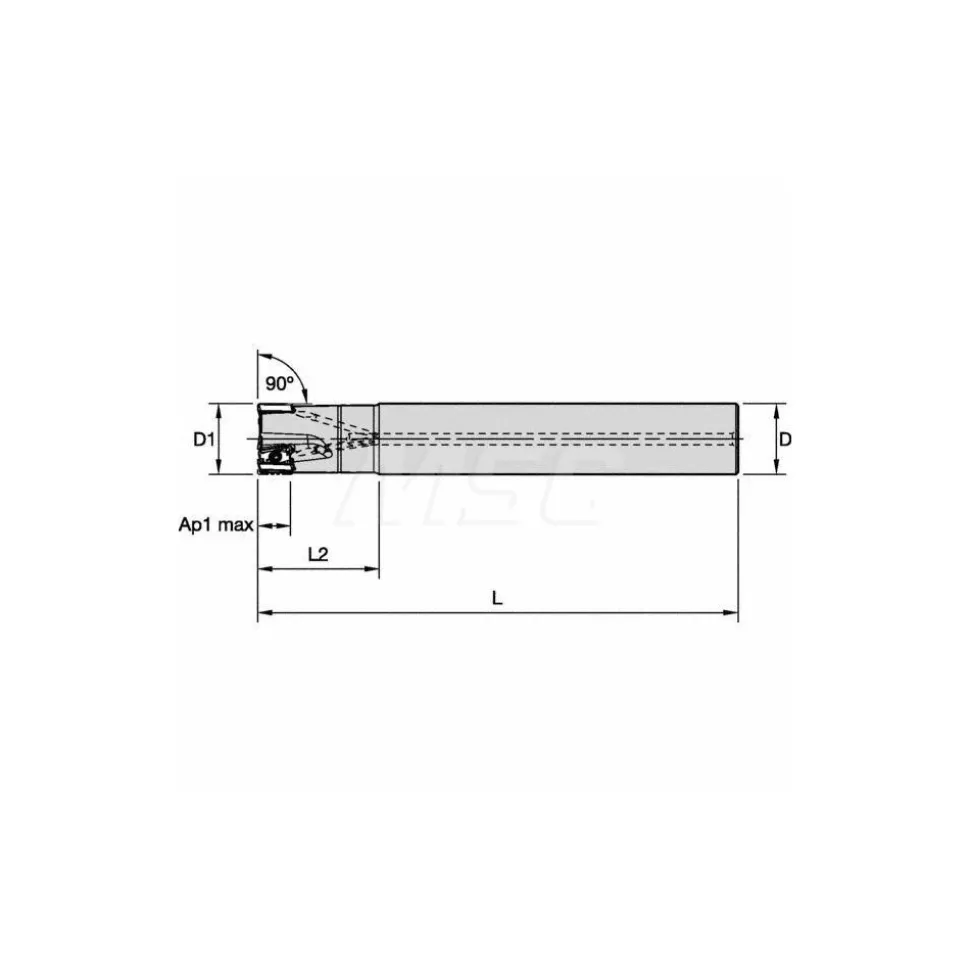 Indexable Square-Shoulder End Mill: M4D100L1104C100L450, 1" Cut Dia, 11 mm Max Depth of Cut, 1" Dia Cylindrical Shank