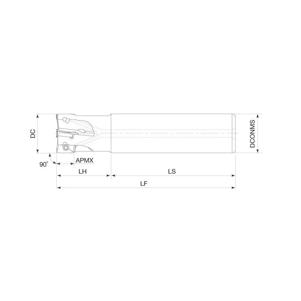 Indexable Square-Shoulder End Mill: EPS11050RSU, 1/2" Cut Dia, 0.433" Max Depth of Cut, 5/8" Dia Weldon Flat Shank