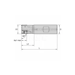 Indexable Square-Shoulder End Mill: M4D100L1103W100L175, 1" Cut Dia, 11 mm Max Depth of Cut, 1" Dia Weldon Flat Shank