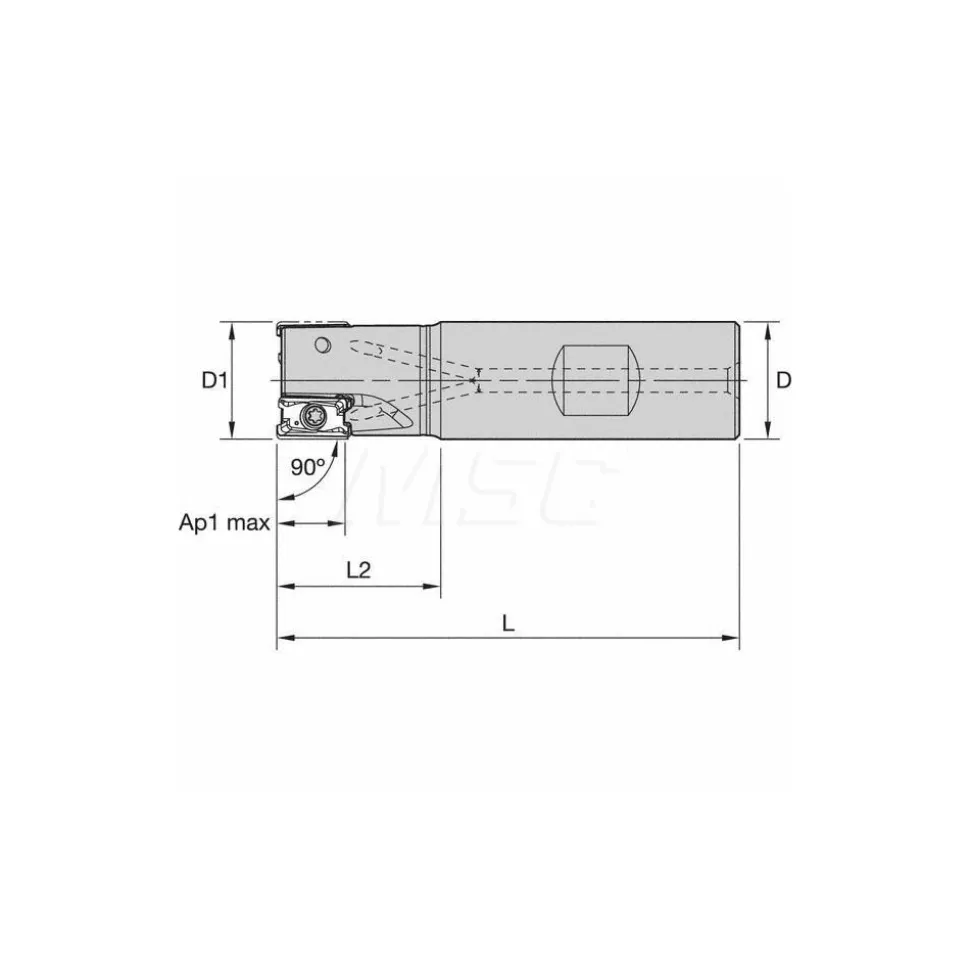 Indexable Square-Shoulder End Mill: M4D100L1103W100L175, 1" Cut Dia, 11 mm Max Depth of Cut, 1" Dia Weldon Flat Shank