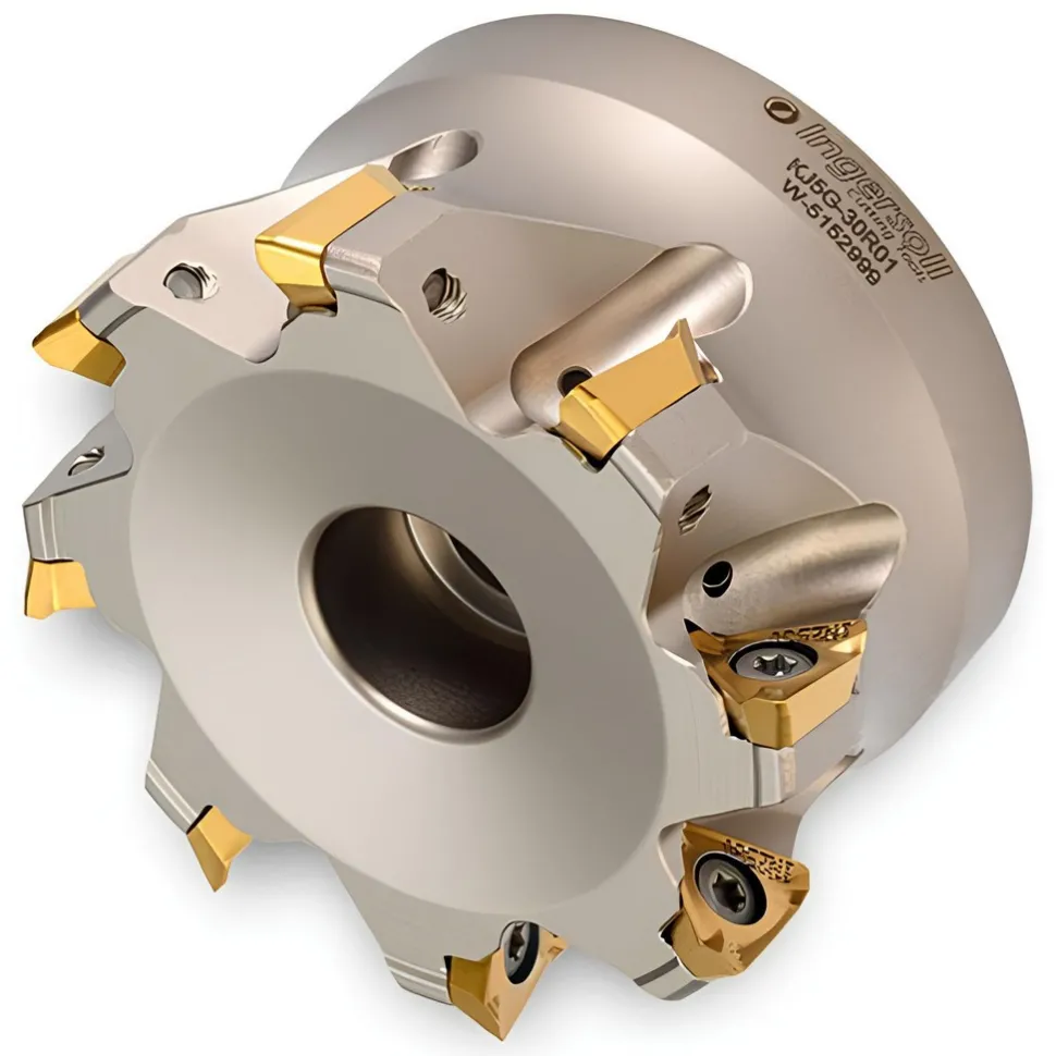 Indexable Square-Shoulder Face Mill: KJ5G-20R01, 2'' Cut Dia, 0.7500" Arbor Hole Dia, 0.4100" Max Cutting Depth