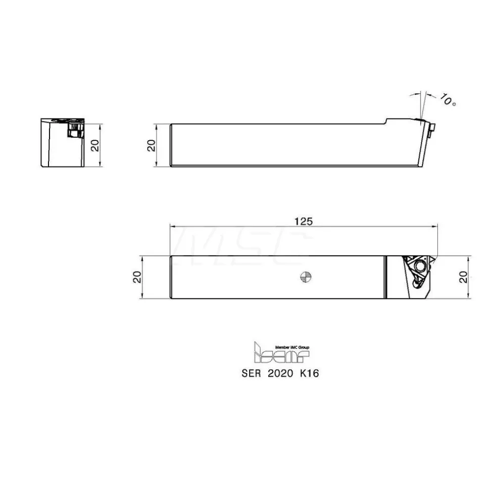 Indexable Threading Toolholder: External, Right Hand, 20 x 20 mm Shank