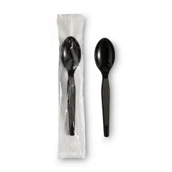 Individually Wrapped Teaspoons, Plastic, Black 1000/Carton