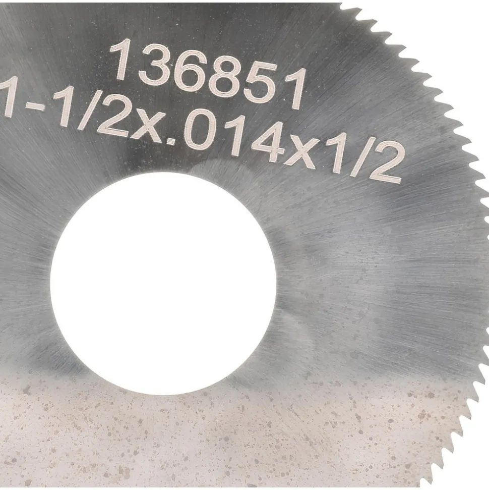 Jeweler's Saw: 1-1/2" Dia, 0.014" Thick, 1/2" Arbor Hole, 110 Teeth, Solid Carbide