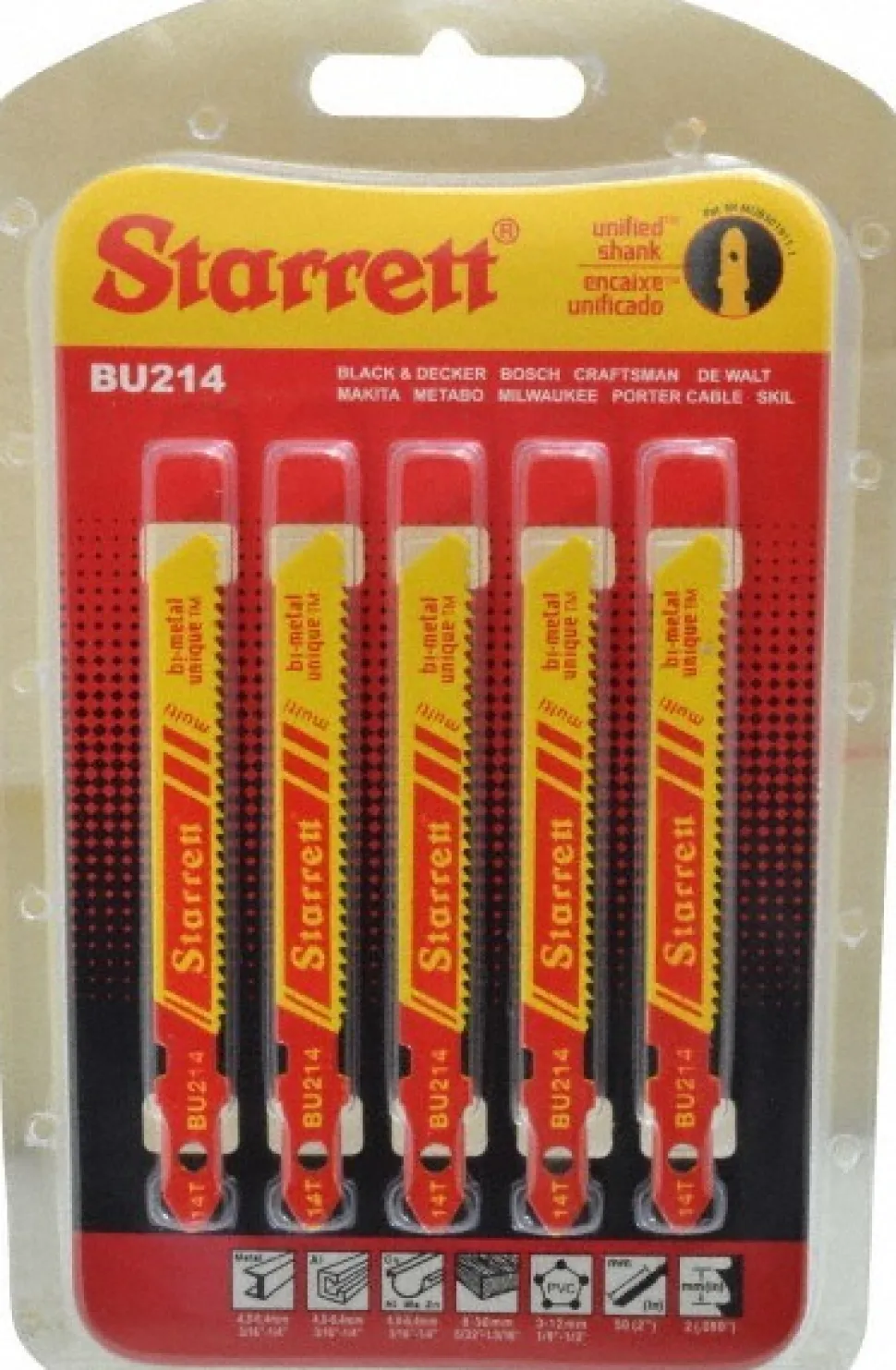 Jigsaw Blade: Bi-Metal, 14 TPI, 0.04" Blade Thickness, 5/16" Blade Width