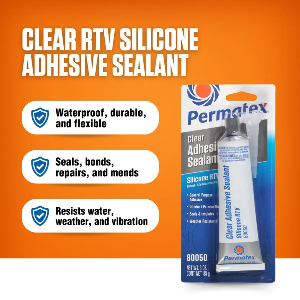 Joint Sealant: 3 oz Tube, Clear, RTV Silicone