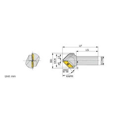 60° Lead Angle, 2.204" to 2.834" Cut Dia, Indexable & Chamfer End Mill