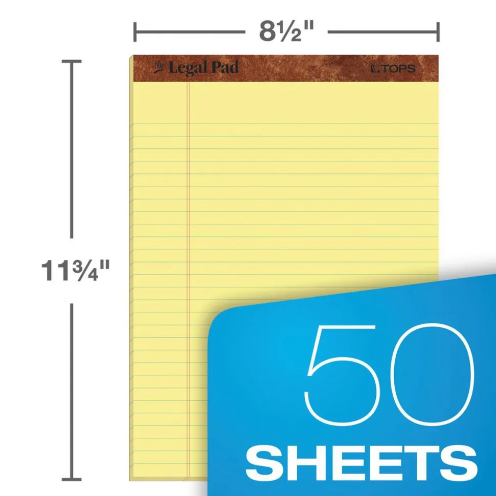 Legal Pad Writing Pad: 50 Sheets, 8-1/2 x 11-3/4" Sheet, Legal Ruled, Yellow Paper