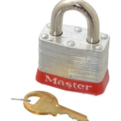 Lockout Padlock: Keyed Different, Laminated Steel, Steel Shackle, Red