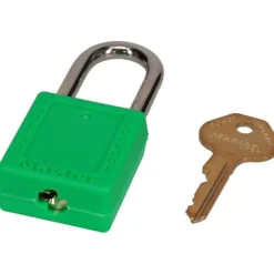 Lockout Padlock: Keyed Different, Thermoplastic, Steel Shackle, Green