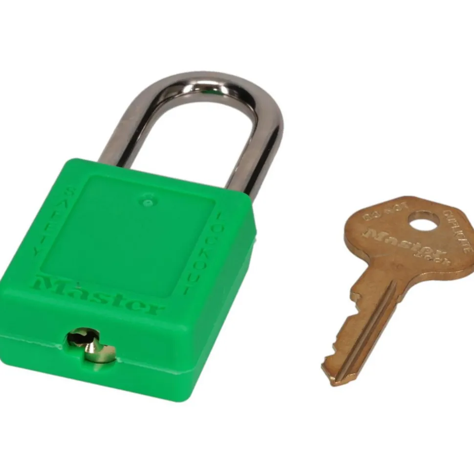 Lockout Padlock: Keyed Different, Thermoplastic, Steel Shackle, Green