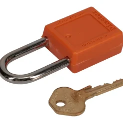 Lockout Padlock: Keyed Different, Thermoplastic, Steel Shackle, Orange