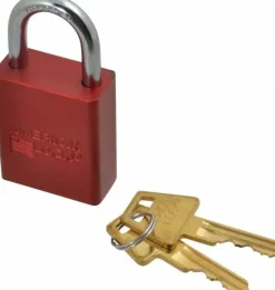 Lockout Padlock: Keyed Different, Aluminum, 1.0000” High, Steel Shackle, Red