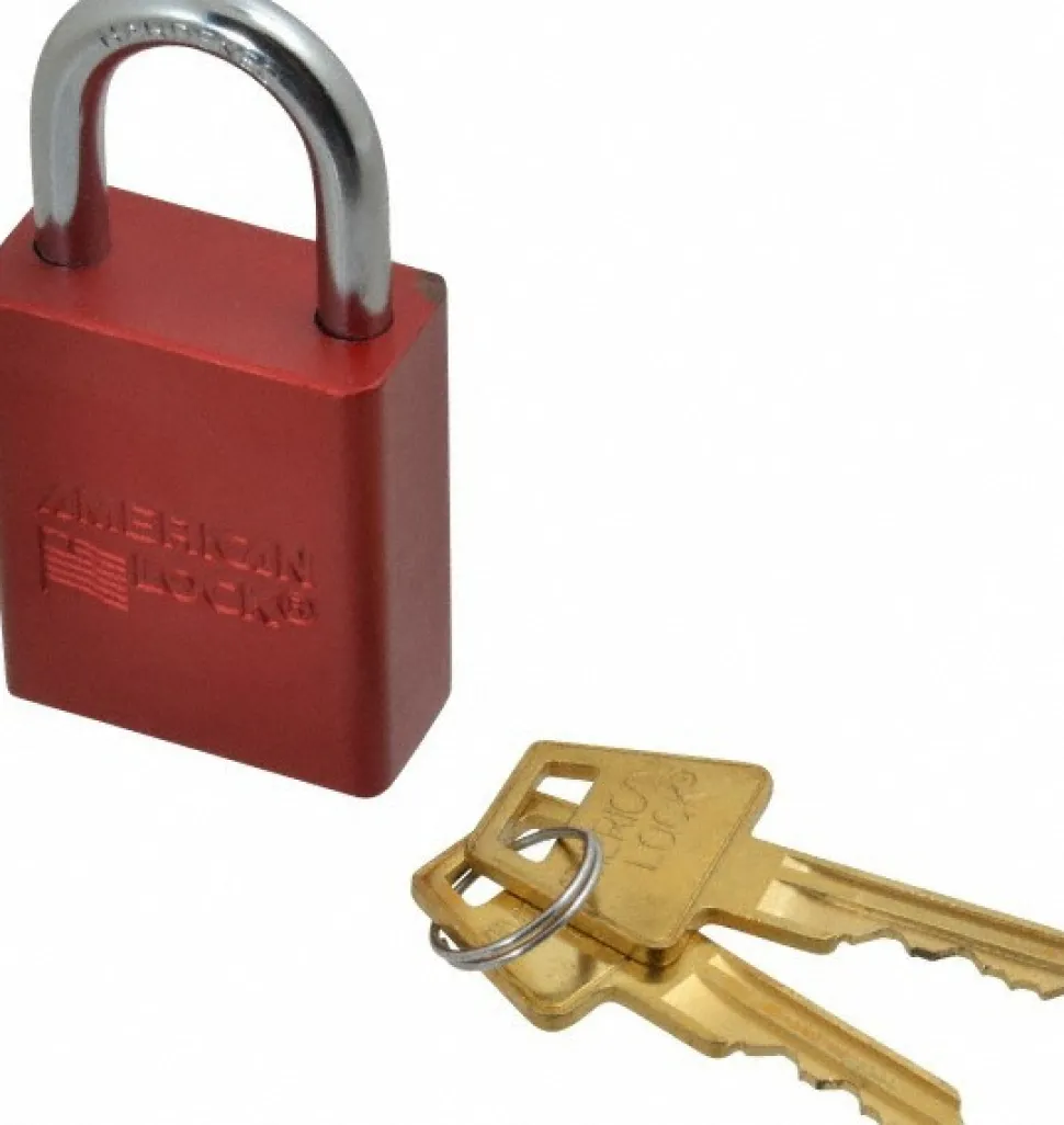Lockout Padlock: Keyed Different, Aluminum, 1.0000” High, Steel Shackle, Red