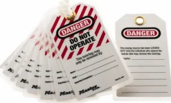 Lockout Tag: 3-1/8" High, 5-3/4" Wide, Laminated Polyester, "DANGER"