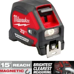 25' Magnetic Tape Measure with Rechargeable 100L Light