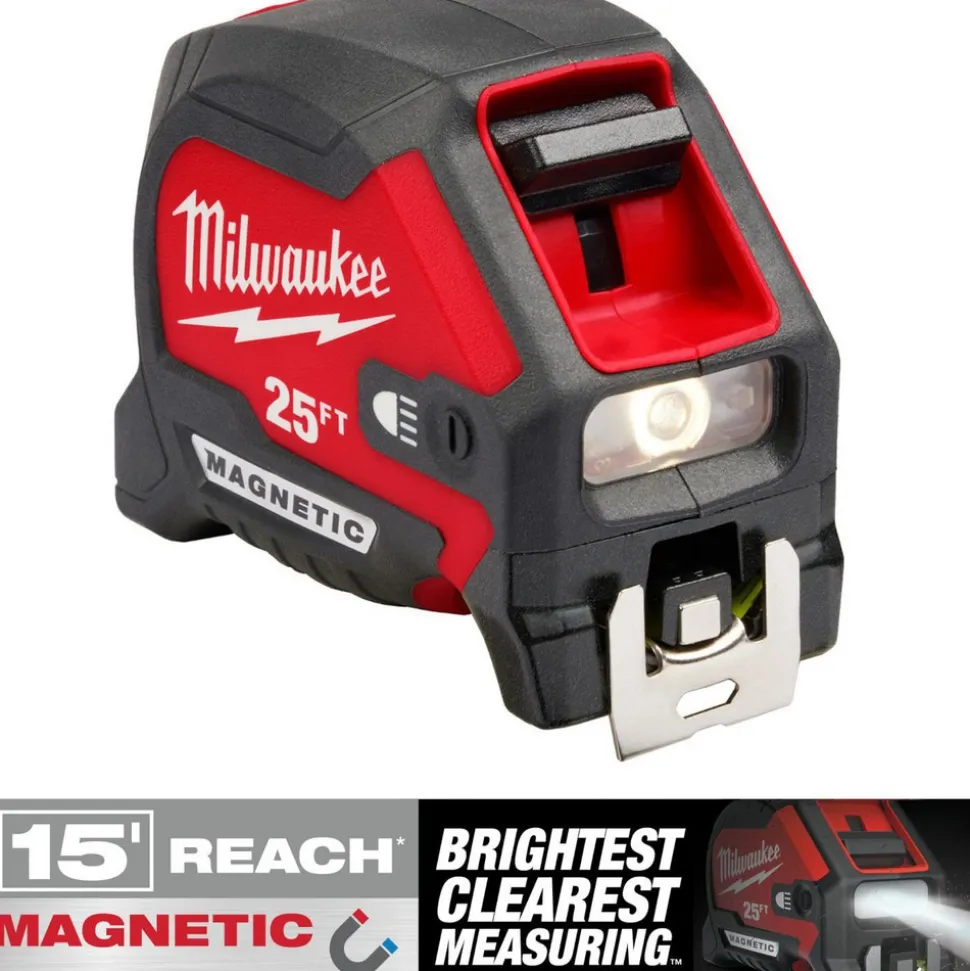 25' Magnetic Tape Measure with Rechargeable 100L Light