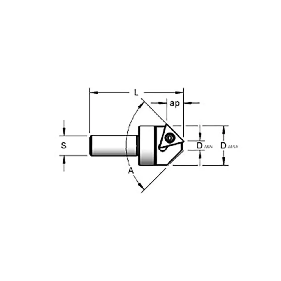 1" Max Dia, 1/2" Shank Dia, 0.38" LOC, 90° Included Angle, Indexable Countersink