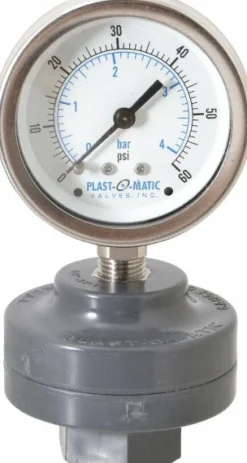 60 Max psi, 2" Dial Dia, PVC Pressure Gauge Guard & Isolator