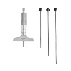 Mechanical Depth Micrometer: 4'' Range, 4 Rods, Satin Chrome Finish