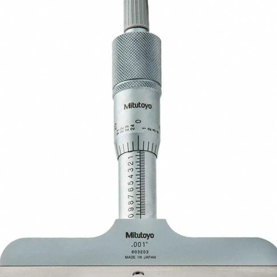 Mechanical Depth Micrometer: 1'' Range, 1 Rod, Satin Chrome Finish