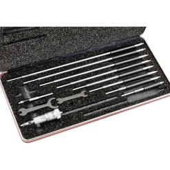 Mechanical Inside Micrometer Set: 2 to 12" Range, 10 Extension Rods, Satin Chrome Finish