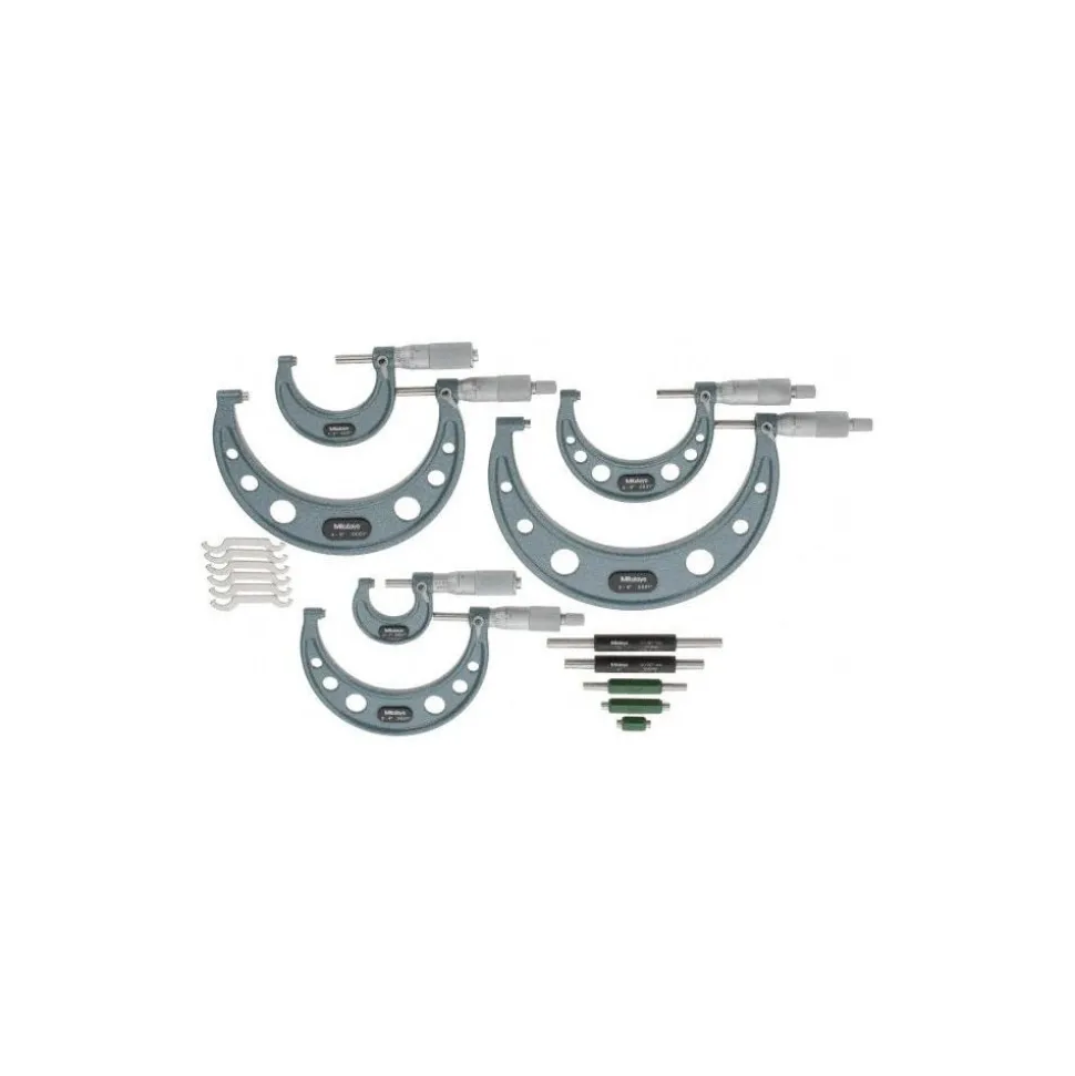 Mechanical Outside Micrometer Set: 11 Pc, 0 to 6" Measurement