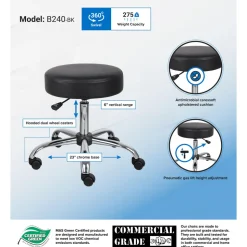 Medical Spa Professional Adjustable Stool: 20-1/2 to 26-1/2" Seat Height, 16 x 16" Seat