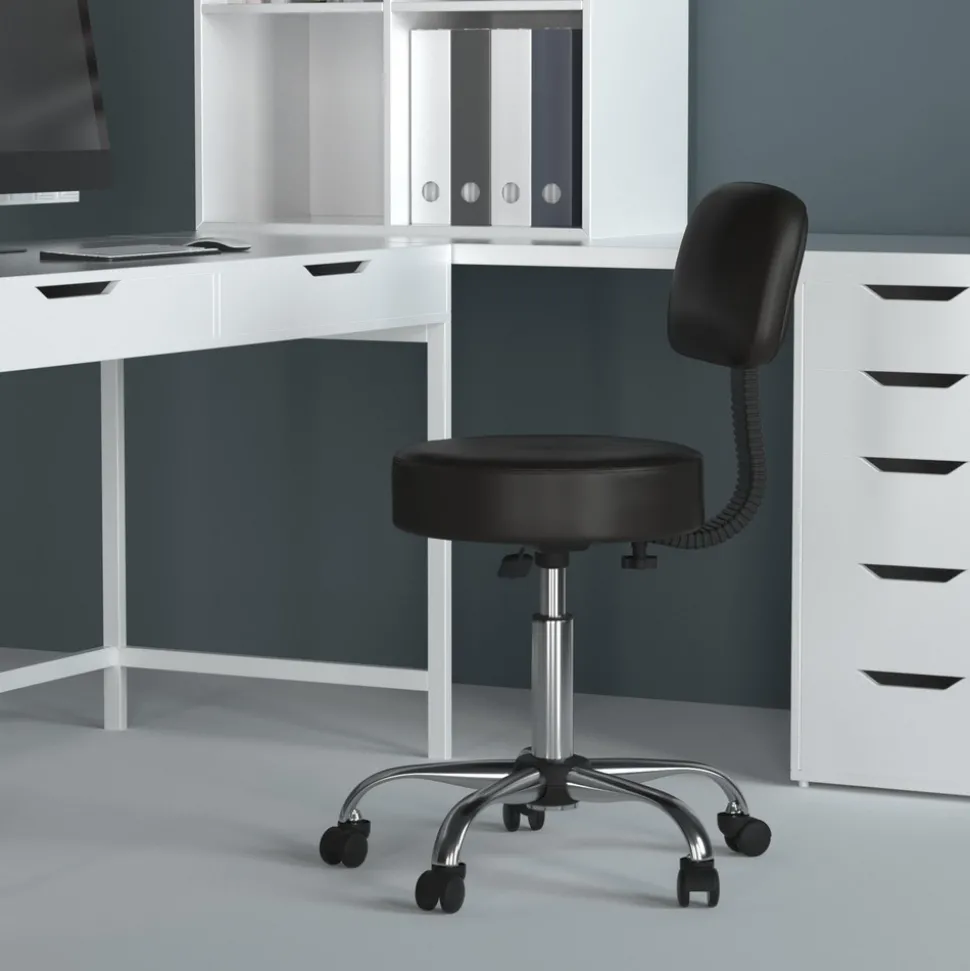 Medical Spa Professional Adjustable Stool with Back: 20-1/2 to 26-1/2" Seat Height, 16 x 16" Seat
