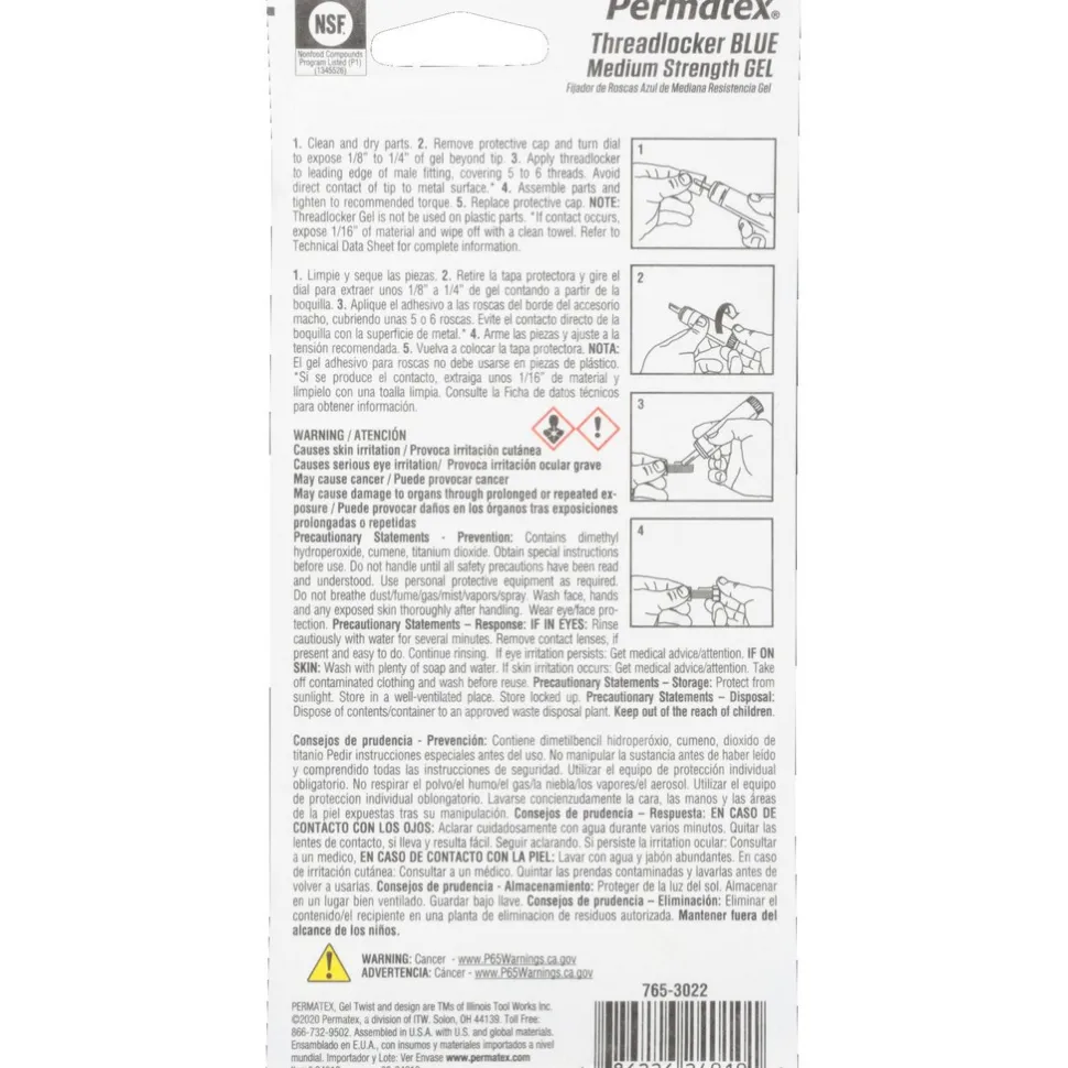 Medium Strength Threadlocker, Blue, Gel, 10 g