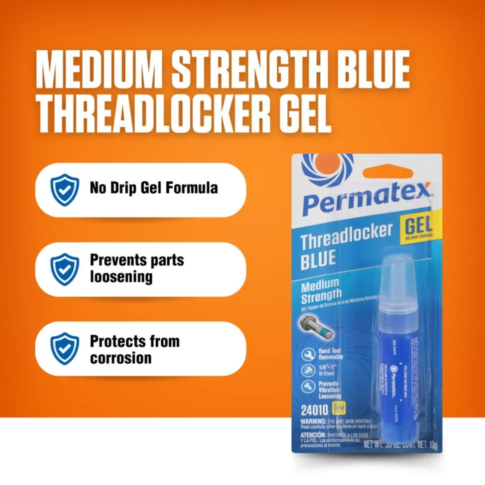 Medium Strength Threadlocker, Blue, Gel, 10 g
