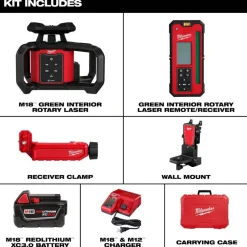 M18™ Green Interior Rotary Laser Level Kit with Remote/Receiver & Wall Mount Bracket