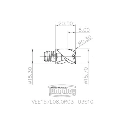 16mm Mill Dia, 8mm LOC, 20.5mm OAL, 3 Flute Square End Mill Head