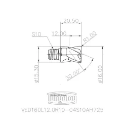 16mm Mill Dia, 12mm LOC, 20.5mm OAL, 4 Flute Square End Mill Head