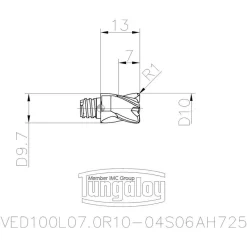 10mm Mill Dia, 7mm LOC, 13mm OAL, 4 Flute Square End Mill Head