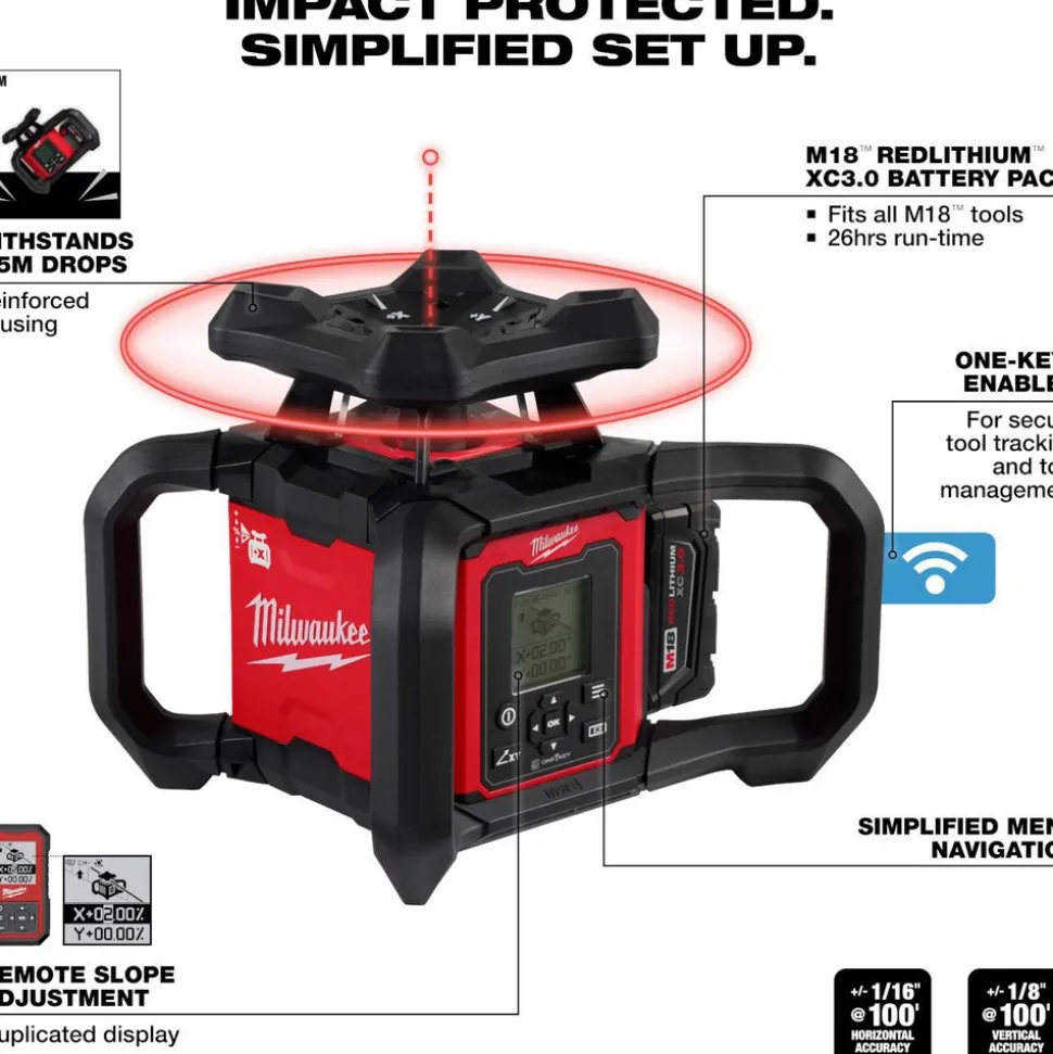 M18™ Red Exterior Dual Slope Rotary Laser Level Kit with Receiver, Remote, Grade Rod & Tripod