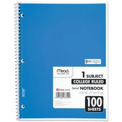 Notebook: 100 Sheets, 8-1/2 x 11" Sheet, College Ruled, White Paper
