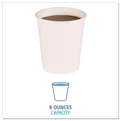 Paper Hot Cups, 8 oz, White, 1000/Carton