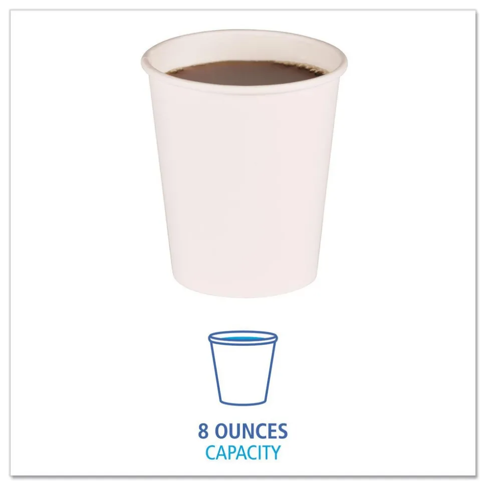 Paper Hot Cups, 8 oz, White, 1000/Carton