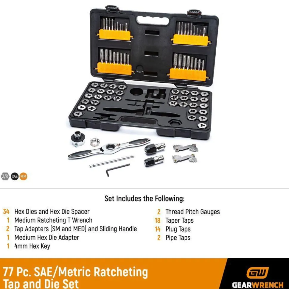77 Pc. SAE & Metric Ratcheting Tap and Die Set
