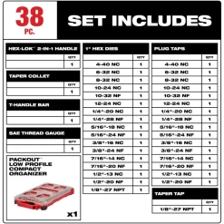 38 Pc. SAE Tap & Die PACKOUT™ Set with HEX-LOK™ 2-in-1 Handle