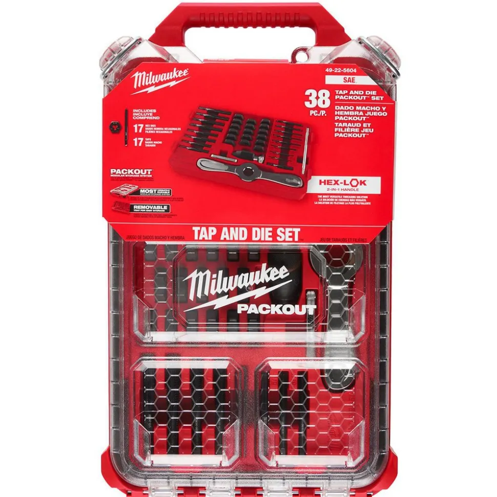 38 Pc. SAE Tap & Die PACKOUT™ Set with HEX-LOK™ 2-in-1 Handle