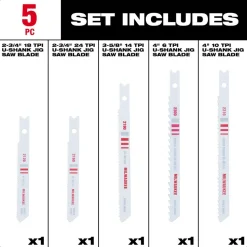 5 Pc. U-Shank Bi-Metal Jig Saw Blade Set